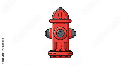 Cartoon Red Fire Hydrant with Gray Accents Illustration.