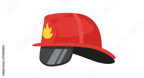 Red Firefighter Helmet with Visor and Flame Emblem.