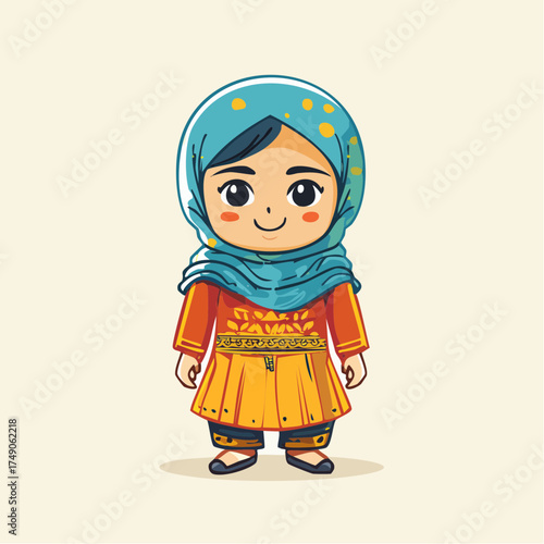 Young Muslim girl in hijab and traditional clothing