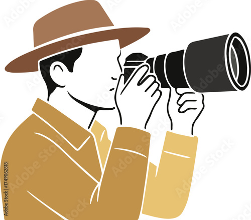 Detective or Photographer with Telephoto Lens Illustration