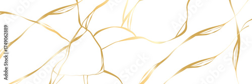 White kintsugi crack pattern with gold broken. Kintsugi crack wall with gold break