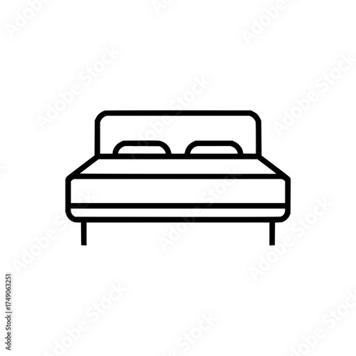 Illustration of a bed with two pillows and a headboard in a minimalist style black outline drawing