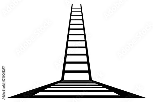 A black and white illustration of a ladder receding into the distance with perspective view of steps