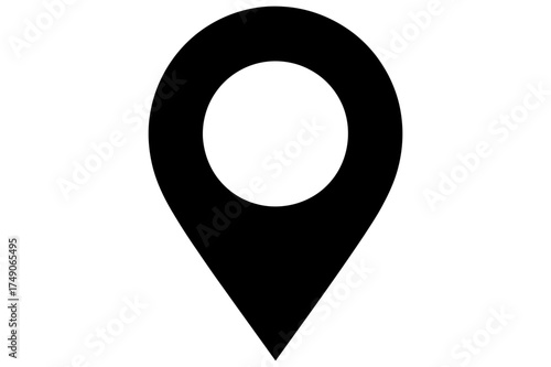 Illustration of a solid black map marker with a rounded top and pointed bottom shape