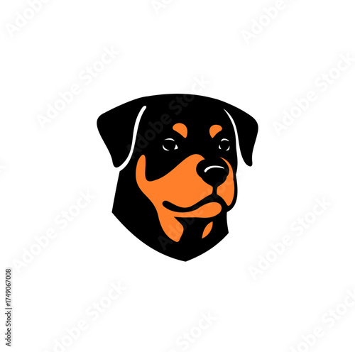 Modern vector logo of a Rottweiler dog head in bold black and brown colors