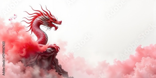 Wallpaper Mural 
keyword: dragon, red, cloud, sky, mythical, fantasy, creature, fire, smoke, mountain, Chines Torontodigital.ca
