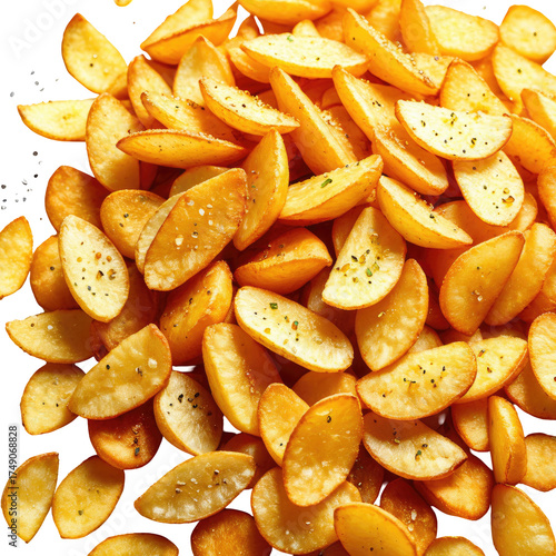 Seasoned potato wedges, golden brown, close-up, appetizing texture
