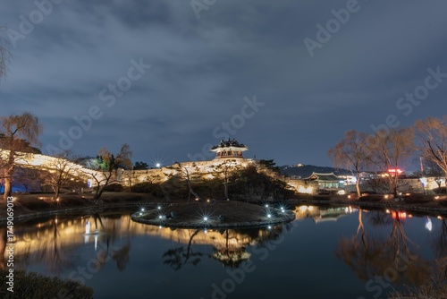 Captured this serene view of Hwaseong Fortress' Banghwasuryujeong in March. The calm pond and traditional architecture shine under the dark sky with a great reflection.