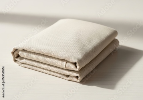 Softly folded beige towels on a light background with subtle shadow