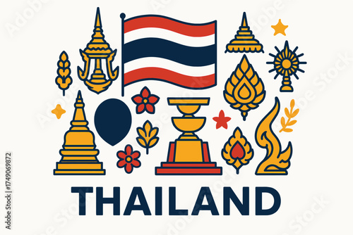 Commemoration of the Anniversary of the Death of King Bhumibol in Thailand Illustration with Royal Symbols Cultural Ornaments and Patriotic Elements in Flat Minimal Style