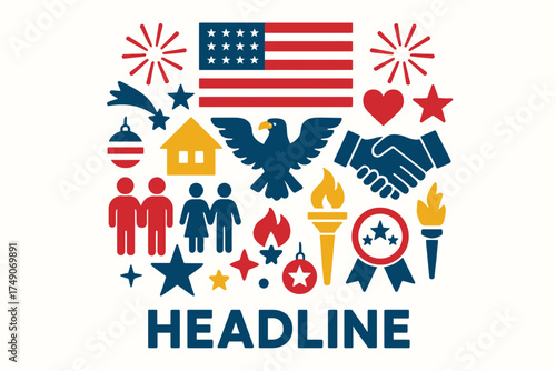 Fraternal Day Celebration in the United States Illustration with Community Symbols Patriotic Emblems and Festive Ornaments in Flat Minimal Style