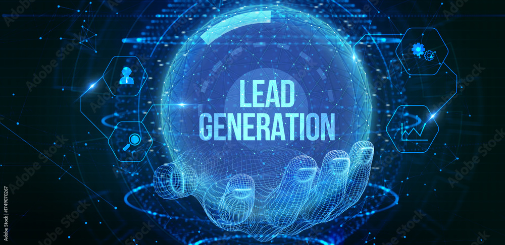Fototapeta premium Lead Generation. Finding and identifying customers for your business products or services. Finance concept. 3d illustration