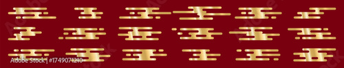 Simple cloud gold on red background. Japan cloud motif element simple shape