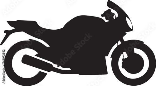 Black motorcycle silhouette on white background