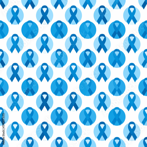 Seamless pattern of blue ribbons and circles representing the official World Diabetes Day symbol of unity and awareness.