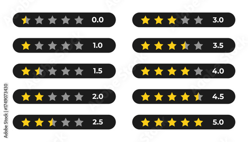3 or 5 stars positive review. Review icons set. Feedback symbol collection. Concept of top ranking. Customer feedback. Excellent result.