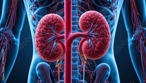Detailed kidney illustration for medical education, showcasing anatomy and function, perfect for textbooks, presentations, and healthcare marketing material