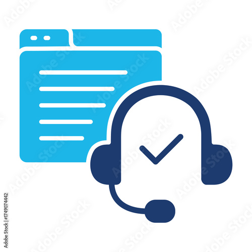Online Support Icon In Blue Monochrome Flat Design, Vector Illustration