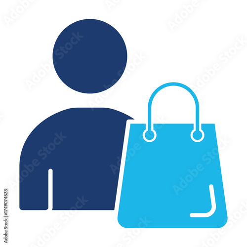 Customer Icon In Blue Monochrome Flat Design, Vector Illustration
