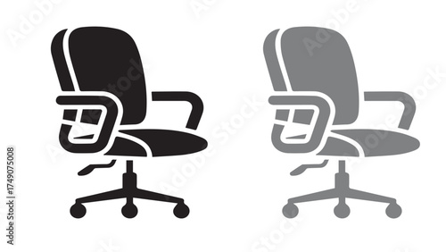 Office Chair Vector Icon – Modern Ergonomic Seat Silhouette with Wheels for Workplace and Furniture Design
