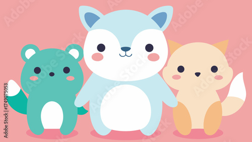 cute animal friends collage pastel style