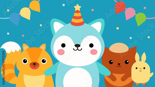 cute animal party collage background