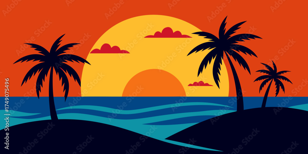 Obraz premium tropical island sunset collage background