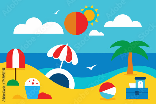 summer beach scene collage vibrant colors