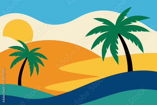 tropical beach collage palm trees waves