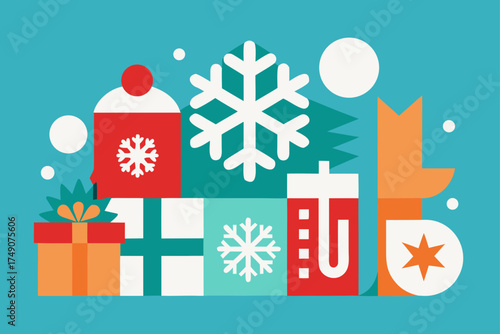 winter holiday collage snowflakes gifts