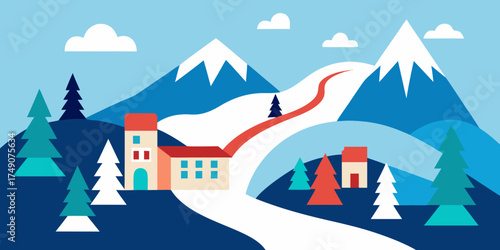 winter ski resort collage snowy hills