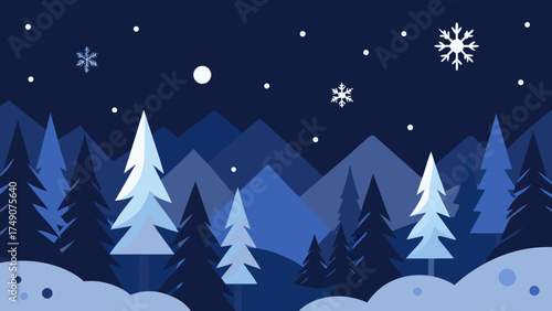 winter night forest collage snowflakes