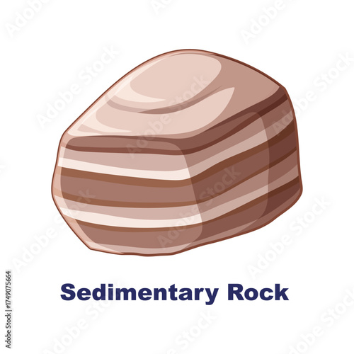 Isolated cartoon illustration of a layered sedimentary rock specimen for geological education purposes