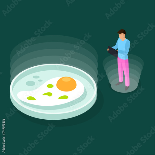 A Person Observing a Fried Egg in a Petri Dish with Scientific Equipment, Representing Food Science and Research