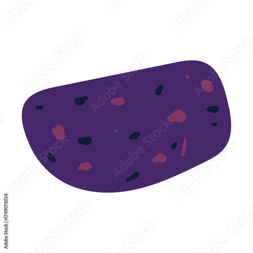 Abstract illustration of a purple shape, featuring speckled patterns for a visually engaging design element