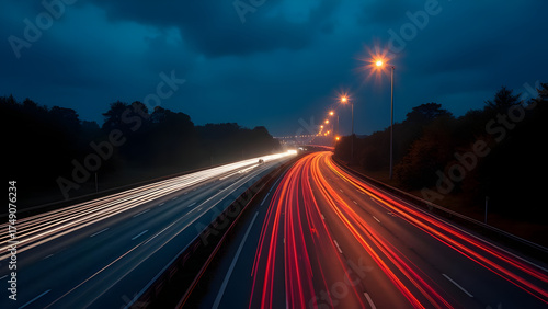 Long Exposure Shot of Highway Traffic at Night showcasing light trails