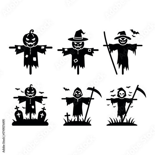 Scarecrow icon set collection in flat design style