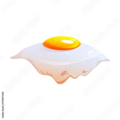 A perfectly cooked sunny-side up fried egg with a vibrant yellow yolk on a white background, ready to eat