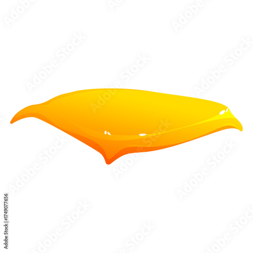A bright yellow slice of processed cheese melting and dripping, isolated on a white background