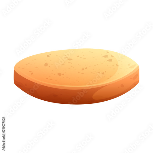 Delicious Baked Bread Slice Isolated on White Background, Cartoon Style