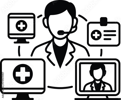 Doctor using technology for remote patient care and medical consultations online