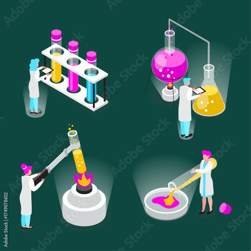 Scientists Conducting Experiments in Laboratory with Beakers and Test Tubes