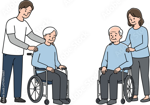 Pharmacy store interior illustration, pharmacists working at counter, healthcare staff in lab coat, medicine shop design, drugstore service, professional medical workplace concept