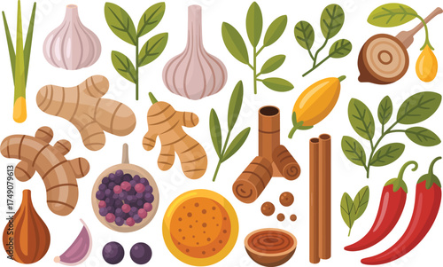Vibrant assortment of fresh spices and aromatics for culinary inspiration