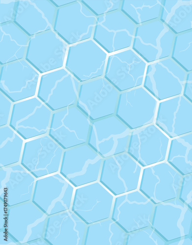 Blue hexagonal texture with light reflections and water effect