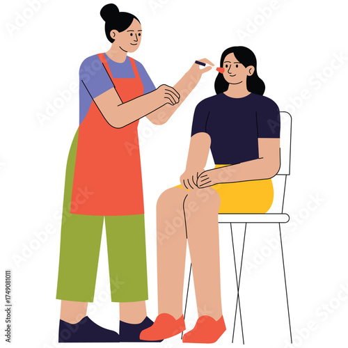 Makeup artist applying cosmetics and creating beauty looks for client Illustration