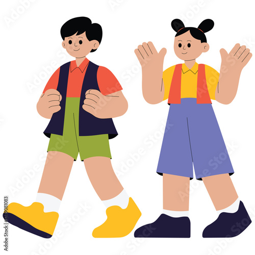 Models walking runway in trendy outfits at fashion show Illustration