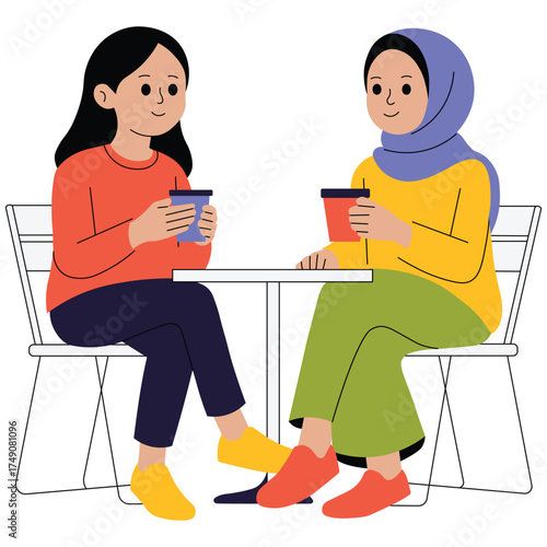 Friends celebrating Christmas together exchanging gifts and smiles Illustration