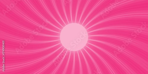 Abstract Vector Candy Spiral Pattern on Pink Background. Square Poster with Fun Pink Hypnotic Swirls, Retro Inspired Grunge Sun Rays