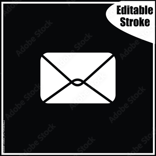 Clean, editable stroke email or message envelope icon in white on a black background. Excellent for dark mode interfaces, contact pages, and business communication apps